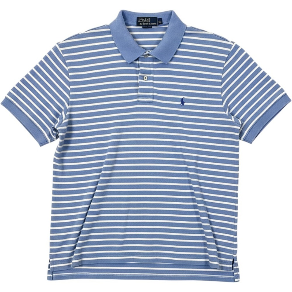 Polo Ralph Lauren Mens XL Blue White Striped Short Sleeve Pique Polo Shirt